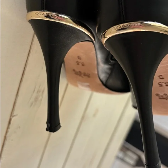 Coach Black Leather Heeled Boots with Gold Accent, 6.5 - Picture 11 of 11